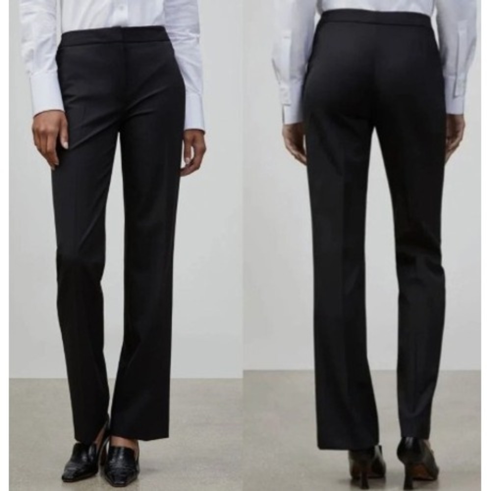 Lafayette 148 Black Virgin Wool Straight Leg Menswear Pants‎ 14 Stretch Career